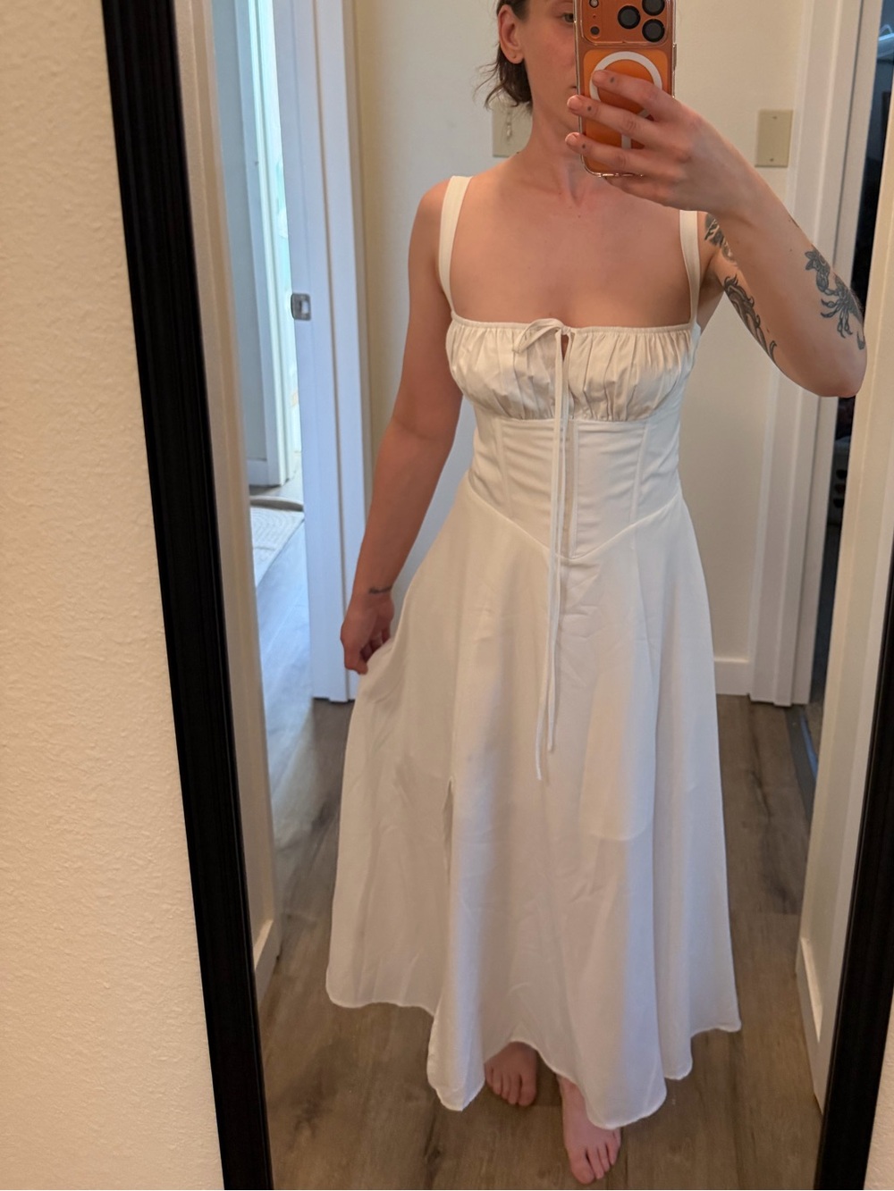 White Midi Slip Dress with Tie Front